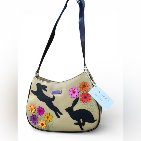Liz Claiborne Beige Shoulder Bag with Floral and Animal Design - Picture 5 of 9